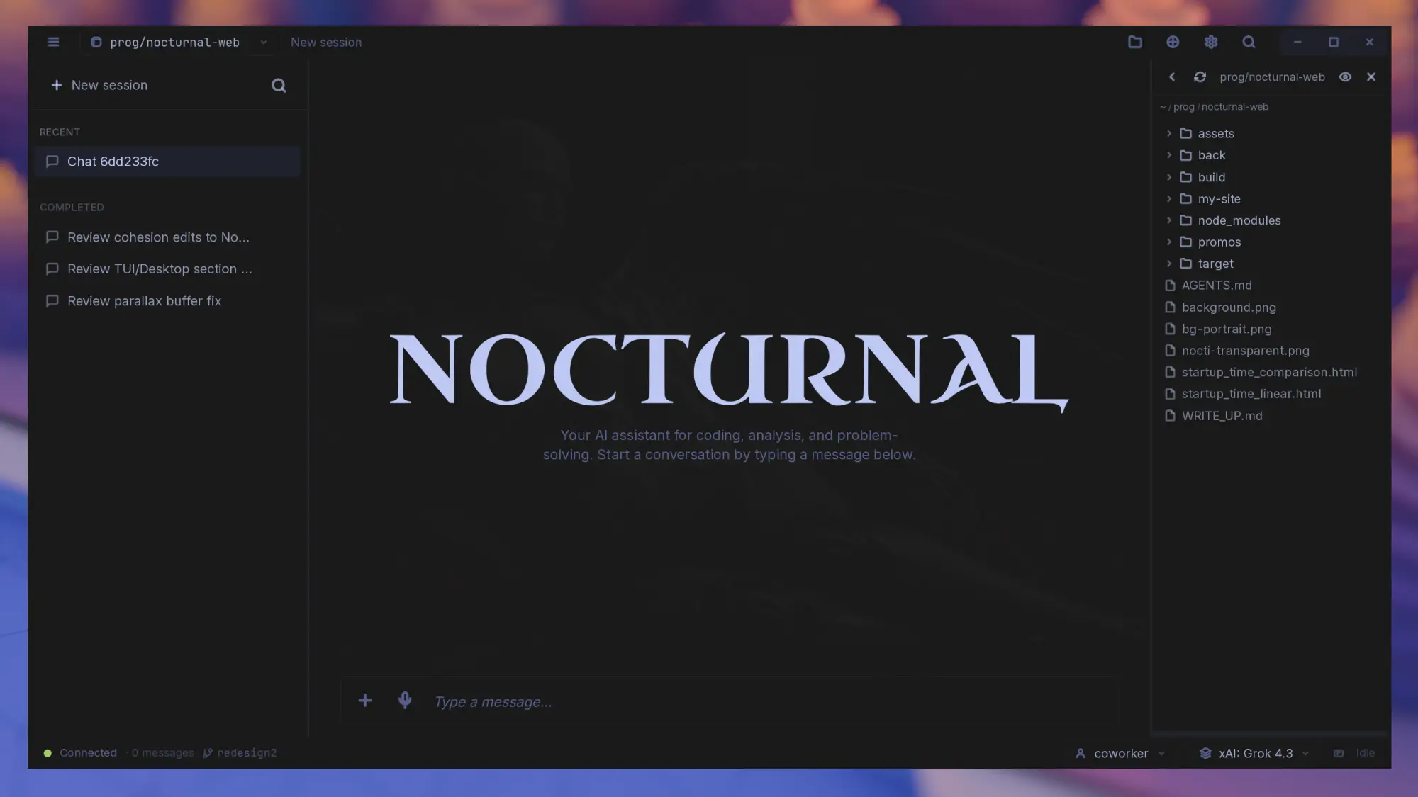 Nocturnal desktop app with a dark color theme