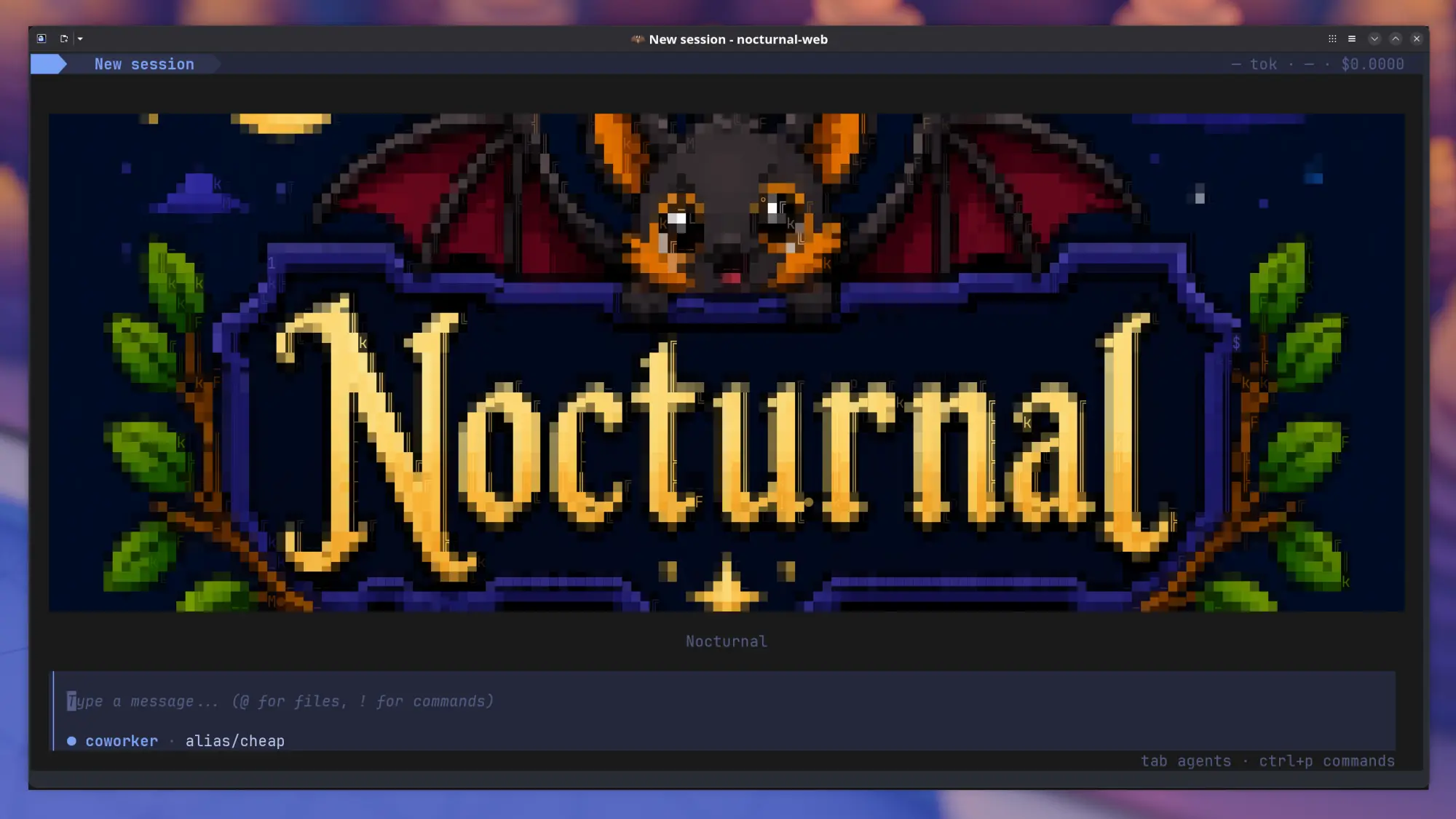 Nocturnal TUI with a dark color theme